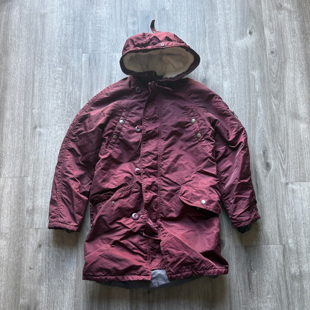 American Eagle Womens Snorkel Parka Jacket Burgundy XXS Sherpa Hood 22699